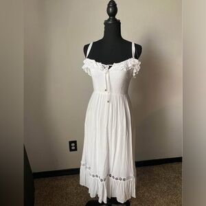 Bluivy White Midi Dress with Embroidered Details